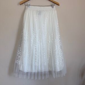 Metrowear Tulle Floral Appliqué Pleated Midi Skirt Garden Tea Party Women Medium